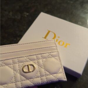 Dior Pale white Quilted Card & Key Holder with CD Hardware